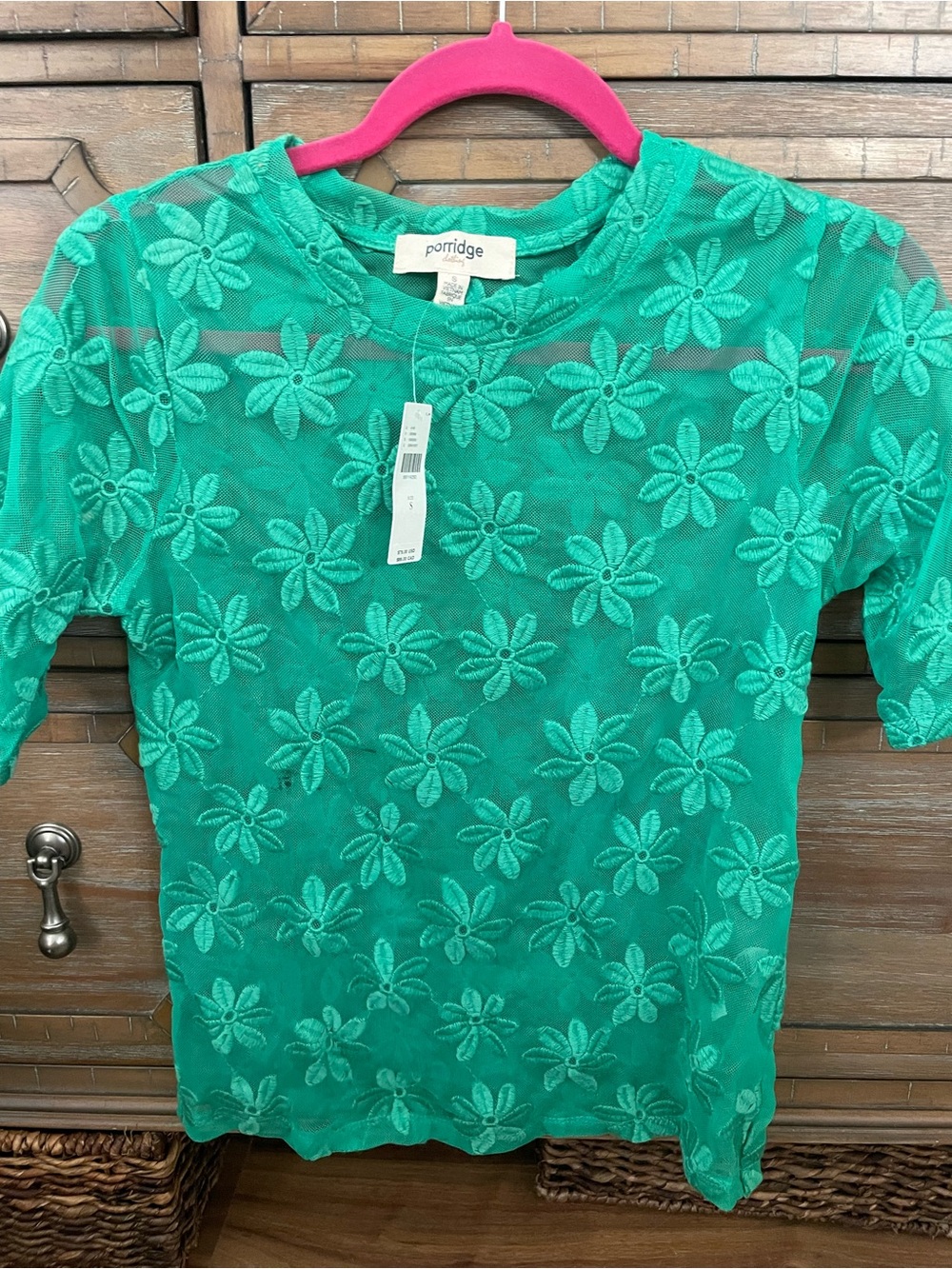 Anthropologie porridge Daisy Emerald Green Floral lace Mesh sheer Top 70s NWT - Picture 6 of 13